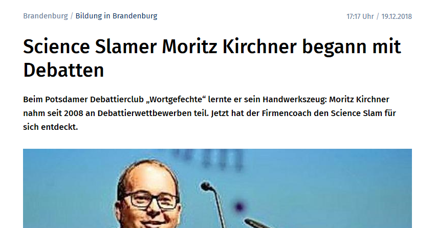 Read more about the article MAZ-Artikel: Science Slamer Moritz Kirchner begann mit Debatten